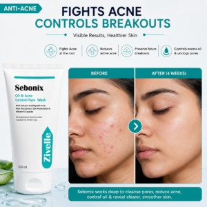 ZIVELLE Sebonix Oil & Acne Control Face Wash | 2% Salicylic Acid & 2% Glycolic Acid | Exfoliating Cleanser | Pimple & Acne Care | For Men & Women | 100ml
