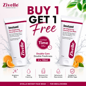 ZIVELLE Instant Face Wash Twin Pack | Buy 1 Get 1 Free | Skin Brightening & Refreshing Cleanser | For Men & Women & All Skin Type | 2 x 100ml |