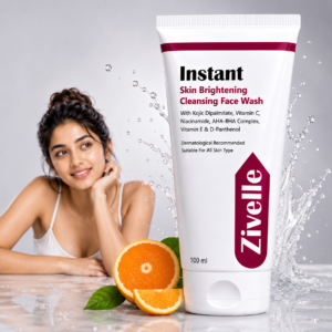 ZIVELLE Instant Skin Brightening & Cleansing Face Wash | Kojic Acid, Vitamin C & Niacinamide | For Men & Women | 100ml