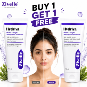 ZIVELLE Hydriva Gel Moisturizer Combo Pack | Buy 1 Get 1 Free | Marine Collagen, Hyaluronic Acid & Green Tea Extract | Lightweight Hydration | 2 x 100ml