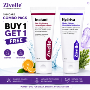 ZIVELLE Instant Skin Brightening Face Wash & Hydriva Marine Collagen Gel Moisturizer Combo Pack | Daily Cleansing & Hydration Routine | For Men & Women | For All Skin Types | 2 x 100ml
